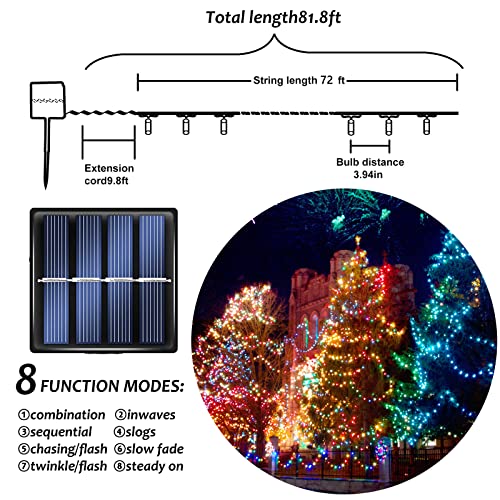 2 Pack Extra-Long Solar Outdoor String Lights Waterproof Each 75ft 210 Led Solar String Lights,Green Wire with 10 Lighting Modes Xmas Tree Lights for Party Garden Yard Patio Fence