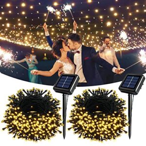 2 Pack Extra-Long Solar Outdoor String Lights Waterproof Each 75ft 210 Led Solar String Lights,Green Wire with 10 Lighting Modes Xmas Tree Lights for Party Garden Yard Patio Fence