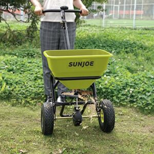 Sun Joe SJ-WBS70 Multi-Purpose Walk-Behind Spreader, 70 Lb. Capacity, Spreads Ice Melt, Grass Seed, Weed Killer, and More, Green