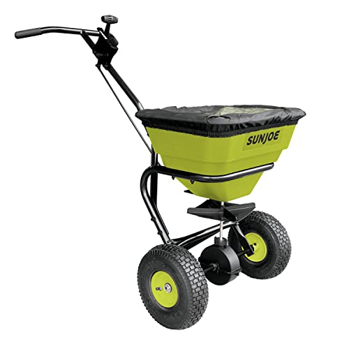 Sun Joe SJ-WBS70 Multi-Purpose Walk-Behind Spreader, 70 Lb. Capacity, Spreads Ice Melt, Grass Seed, Weed Killer, and More, Green