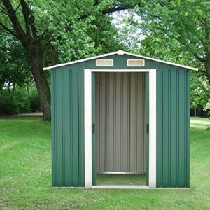 outdoor garden metal shed 6′ x 4′ storage shed utility tool backyard lawn green w/door