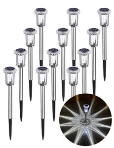 papasbox 12 pack solar pathway lights solar outdoor lights stainless lamp waterproof led solar powered landscape path ground stakes light for lawn garden yard patio walkway driveway lighting