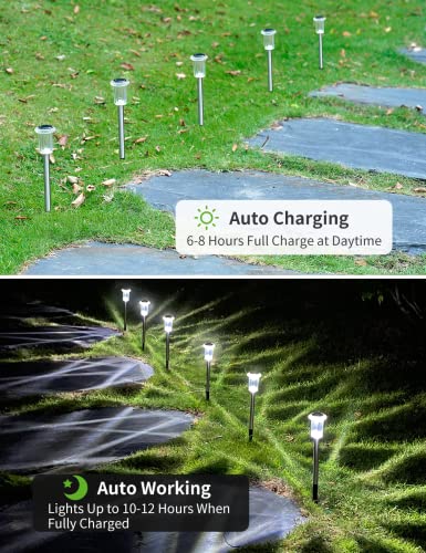 papasbox 12 Pack Solar Pathway Lights Solar Outdoor Lights Stainless Lamp Waterproof LED Solar Powered Landscape Path Ground Stakes Light for Lawn Garden Yard Patio Walkway Driveway Lighting