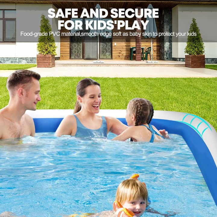 Paddling Pool, Inflatable Pool, Large Family Pool, Rectangular Paddling Pool for The Garden and Outdoor Use