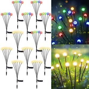 12 pieces 6 led colorful solar powered firefly lights solar lights outdoor waterproof twinkling mode firefly garden lights for garden patio yard flowerbed parties (colorful and warm light, 6 led)