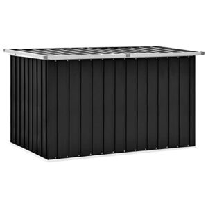 queen.y 239 gallon garden deck box, galvanized steel storage box for oudoor, organization and storage box for patio furniture, pool accessories, toys, tools, black