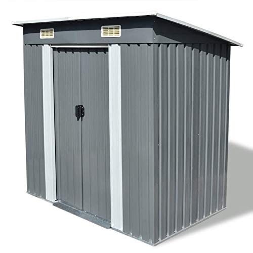 Festnight Garden Shed Metal Storage Shed Galvanized Steel Double Sliding Doors Outdoor Tood Storage Shed Patio Lawn Care Equipment Pool Supplies Organizer Gray 74.8 x 48.8 x 71.3 Inches (W x D x H)