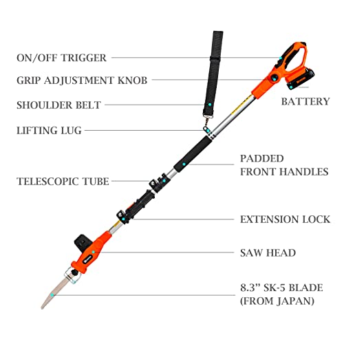 Ukoke Cordless Pole Tree Pruning 8.3-Inch Blade Saw for Tree Trmming, 20V 2.0A Battery & Charger Included,UPS-01