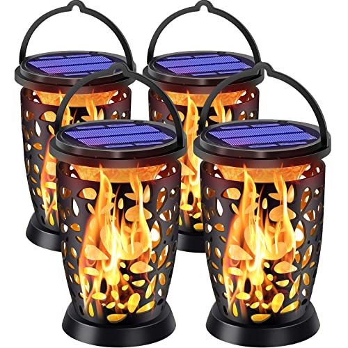 Ollivage Upgrade Hanging Solar Lanterns Outdoor Flickering Flame Solar Torches Lights Waterproof Landscape Lighting Solar Powered LED Flame Umbrella Lights for Garden Patio Yard Pathway Deck, 4P