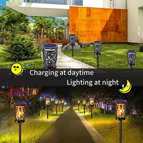 Ollivage Upgrade Hanging Solar Lanterns Outdoor Flickering Flame Solar Torches Lights Waterproof Landscape Lighting Solar Powered LED Flame Umbrella Lights for Garden Patio Yard Pathway Deck, 4P