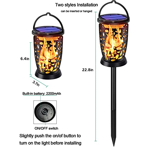 Ollivage Upgrade Hanging Solar Lanterns Outdoor Flickering Flame Solar Torches Lights Waterproof Landscape Lighting Solar Powered LED Flame Umbrella Lights for Garden Patio Yard Pathway Deck, 4P