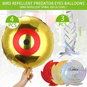 20 Pcs Bird Scare Devices 4 Eyes Balloons 3 Spiral Reflectors 2 Reflective Pinwheels with Stake 10 Reflective Scare Rods 16.4ft Bird Reflective Scare Tape to Keep Birds Away from Patio Pool Garden