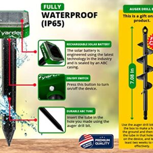 YARDEC Gopher Repellent Ultrasonic Solar Powered - Easy to Use Solar Mole Repellent Ultrasonic with an Auger Drill Bit - IP65 Waterproof Sonic Repeller Stakes for Groundhog, Vole, Snake, etc (4-Pack)