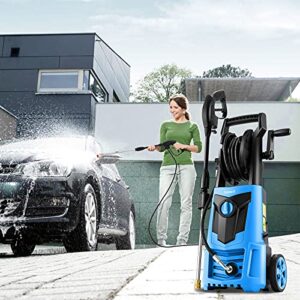 Suyncll 2.0GPM Electric Power Washer +Microfibre Car Wash Mitt, 1600W High Pressure Washer with Hose Reel, Graet for Home/Garden/Car Cleaning(Blue)