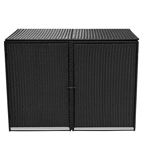 Festnight Outdoor Double Waste Bin Shed Patio Garden Storage Shed Poly Rattan Black