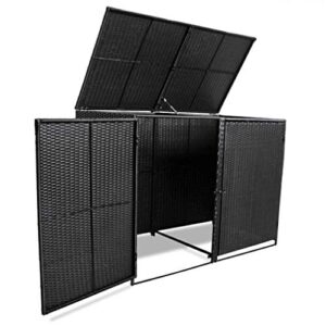 Festnight Outdoor Double Waste Bin Shed Patio Garden Storage Shed Poly Rattan Black