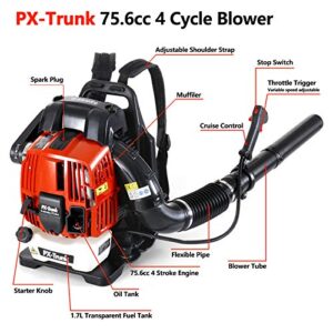 PX-Trunk Gas Leaf Blower Gas Powered Blower 76cc 4 Cycle Engine Backpack Blower Powerful 700 CFM Commercial Blower for Lawn Garden Blowing Leaves Snow Debris and Dust