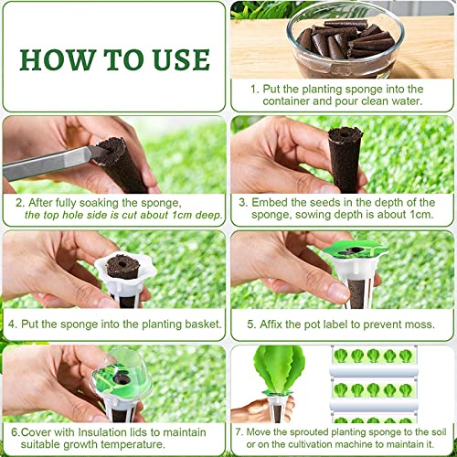 Potchen 400 Pcs Hydroponic Growing Kit Include Replacement Grow Baskets Plant Sponges Labels Stickers Clear Lids, Germination Compatible with System (Flower Style)