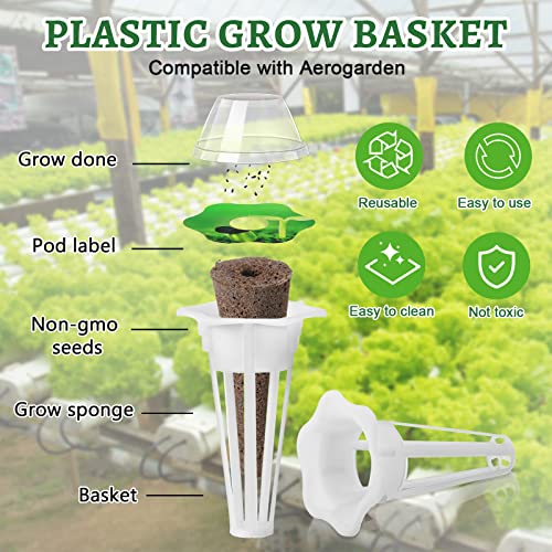 Potchen 400 Pcs Hydroponic Growing Kit Include Replacement Grow Baskets Plant Sponges Labels Stickers Clear Lids, Germination Compatible with System (Flower Style)