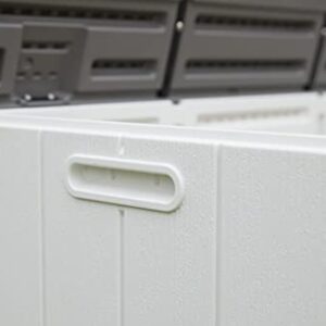 Mrosaa 85 Gallon Resin Deck Storage Box, Lockable Outdoor Storage Box Waterproof for Garden Tool,Pool Accessories, and Outdoor Cushion Storage, Light Beige