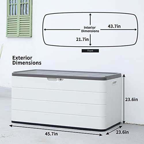 Mrosaa 85 Gallon Resin Deck Storage Box, Lockable Outdoor Storage Box Waterproof for Garden Tool,Pool Accessories, and Outdoor Cushion Storage, Light Beige