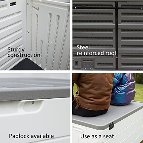 Mrosaa 85 Gallon Resin Deck Storage Box, Lockable Outdoor Storage Box Waterproof for Garden Tool,Pool Accessories, and Outdoor Cushion Storage, Light Beige