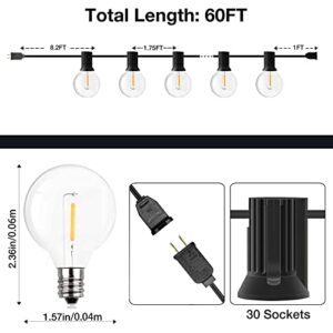 GPATIO Outdoor String Lights, 60FT(50+10) Waterproof Patio Lights with 32 Dimmable Hanging Lights Globe G40 Bulbs, 2700k Shatterproof for Backyard Gazebo Porch Garden Commerical Outside Decor