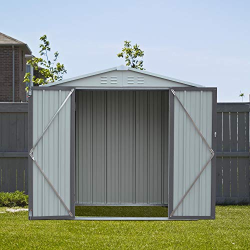 6' x 4' Garden Shed Outdoor Storage Shed - Metal Steel Garden Shed with Lockable Doors & Vents, Tool Storage Shed for Backyard, Patio, Lawn (White Roof)