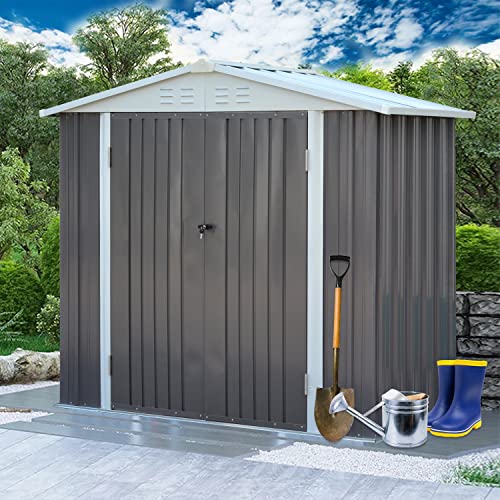 6' x 4' Garden Shed Outdoor Storage Shed - Metal Steel Garden Shed with Lockable Doors & Vents, Tool Storage Shed for Backyard, Patio, Lawn (White Roof)