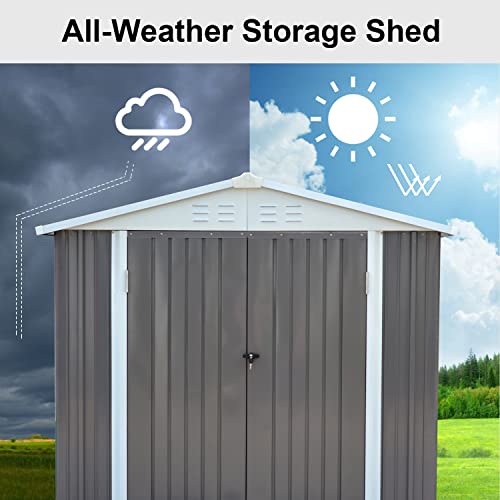 6' x 4' Garden Shed Outdoor Storage Shed - Metal Steel Garden Shed with Lockable Doors & Vents, Tool Storage Shed for Backyard, Patio, Lawn (White Roof)