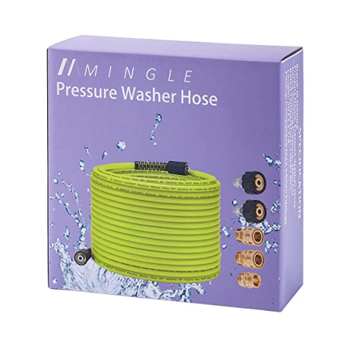 M MINGLE Pressure Washer Hose 50 FT x 1/4" - Replacement Power Wash Hose with Quick Connect Kits - High Pressure Hose with M22 14mm Fittings - 3600PSI