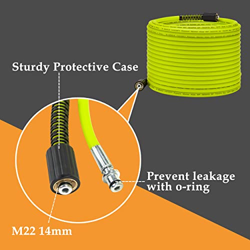 M MINGLE Pressure Washer Hose 50 FT x 1/4" - Replacement Power Wash Hose with Quick Connect Kits - High Pressure Hose with M22 14mm Fittings - 3600PSI