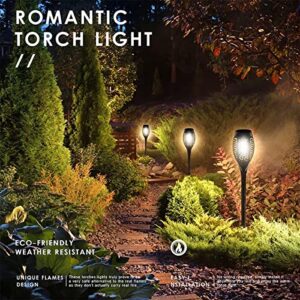 Solar Outdoor Lights, 4Pack Solar Torch Light with Flickering Flame,12 LED Tiki Torches for Outside Waterproof Landscape Decoration with Auto On/Off Dusk to Dawn for Christmas Garden Patio Yard