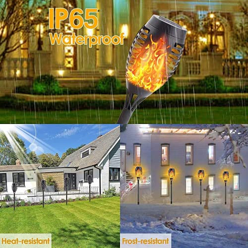 Solar Outdoor Lights, 4Pack Solar Torch Light with Flickering Flame,12 LED Tiki Torches for Outside Waterproof Landscape Decoration with Auto On/Off Dusk to Dawn for Christmas Garden Patio Yard