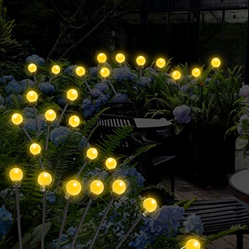 King Ma Solar Garden Lights, 2pcs 8 LED Solar Powered Firefly Lights Outdoor Starburst Swaying Vibrant Awaken Cheerful Yard Lights for Pathway Patio Landscape Decor (Warm White)