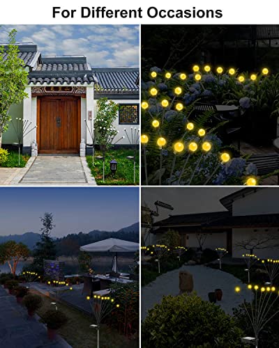 King Ma Solar Garden Lights, 2pcs 8 LED Solar Powered Firefly Lights Outdoor Starburst Swaying Vibrant Awaken Cheerful Yard Lights for Pathway Patio Landscape Decor (Warm White)