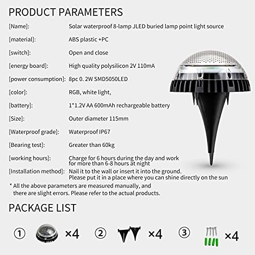 YGDGSDDS Outdoor Solar Ground Light has IP67 Waterproof and 8 LEDs, Suitable for Outdoor Night Scene Lighting Such as Swimming Pools, Gardens, etc, Making it Bright(White 4Pack)