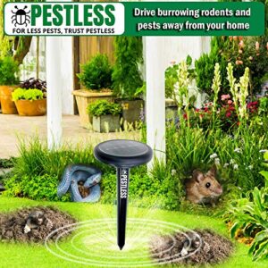 Pestless Upgraded Ultrasonic Pest Repeller - Deterrent for Moles, Gophers, Snakes, Mice - Safe, Humane, Solar Powered Outdoor Rodent Repellent for Garden, Lawn, Yard (4)