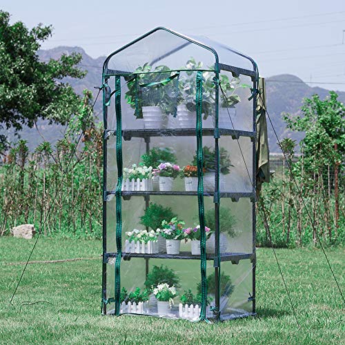 Greenhouse 4 Tier Mini Greenhouse 63x28x20 in Portable Garden Green House, with Zippered PVC Cover, Metal Shelves for Garden Yard Patio Indoor Outdoor, Extra Hooks Wind Ropes 8 Net Rack Buckles