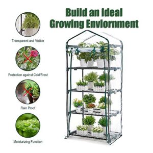 Greenhouse 4 Tier Mini Greenhouse 63x28x20 in Portable Garden Green House, with Zippered PVC Cover, Metal Shelves for Garden Yard Patio Indoor Outdoor, Extra Hooks Wind Ropes 8 Net Rack Buckles