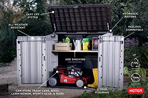 Keter Store-It-Out Prime 4.3 x 3.7 ft. Outdoor Resin Storage Shed with Easy Lift Hinges, Perfect for Yard Tools, Pool Toys and Garden Accessories, Grey