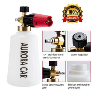 AURORA CAR Foam Cannon, Heavy Duty Car Foam Blaster Wide Metal Neck Bottle Adjustable Snow Foam Lance for Pressure Washer with 1/4" Quick Connector ,not Used with Garden Hose
