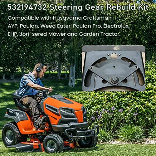 sevencow Steering Gear Rebuild Kit 532194732 for Husqvarna Craftsman AYP Poulan Weed Eater 194732 Sector Plate 587738906 Pinion 532194747 Machined Pivot Bushing & Hardware
