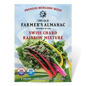 the old farmer’s almanac heirloom swiss chard seeds (rainbow mixture) – approx 120 seeds – non-gmo, open pollinated, usa origin