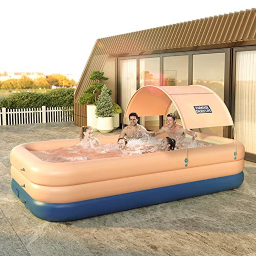 TOE Automatic Inflatable Swimming Pools with Sunshade Canopy Lounge Pool for Kiddie Kids Adults Infant Easy Set Swimming Pool for Garden Backyard Outdoor Summer Water Party