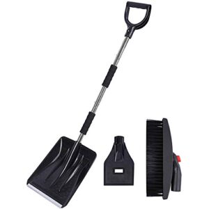 3-in-3 snow shovel kit snow shovel with ice scraper and snow brush, collapsible snow sand mud removal tool for garden, camping, car and other outdoor activities