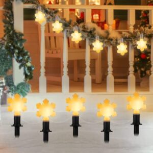 christmas snowflake pathway lights outdoor, 14.3ft plug in walkway lights stake, landscape path lights string for christmas lawn garden yard decor, hangable, connectable, ip67 waterproof, warm white