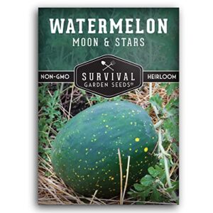 survival garden seeds – moon & stars watermelon seed for planting – packet with instructions to plant and grow melons in your home vegetable garden – rare super sweet non-gmo heirloom variety
