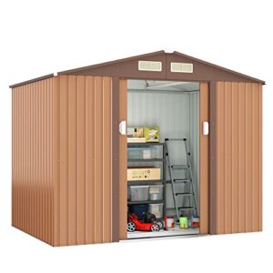hogyme 9.1′ x 6.3′ storage shed, sheds & outdoor storage with double sliding/lockable door, metal tool shed for garden backyard patio lawn, coffee