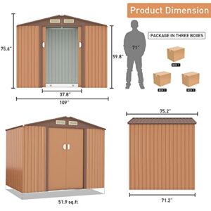 HOGYME 9.1' x 6.3' Storage Shed, Sheds & Outdoor Storage with Double Sliding/Lockable Door, Metal Tool Shed for Garden Backyard Patio Lawn, Coffee